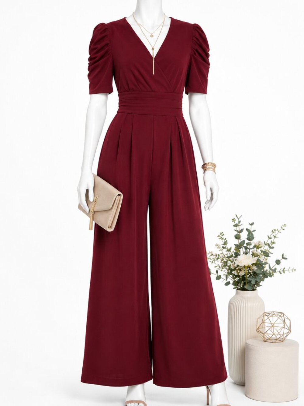 NWOT Cupshe Deep Red Wide Leg Jumpsuit w/ Pockets Size 14